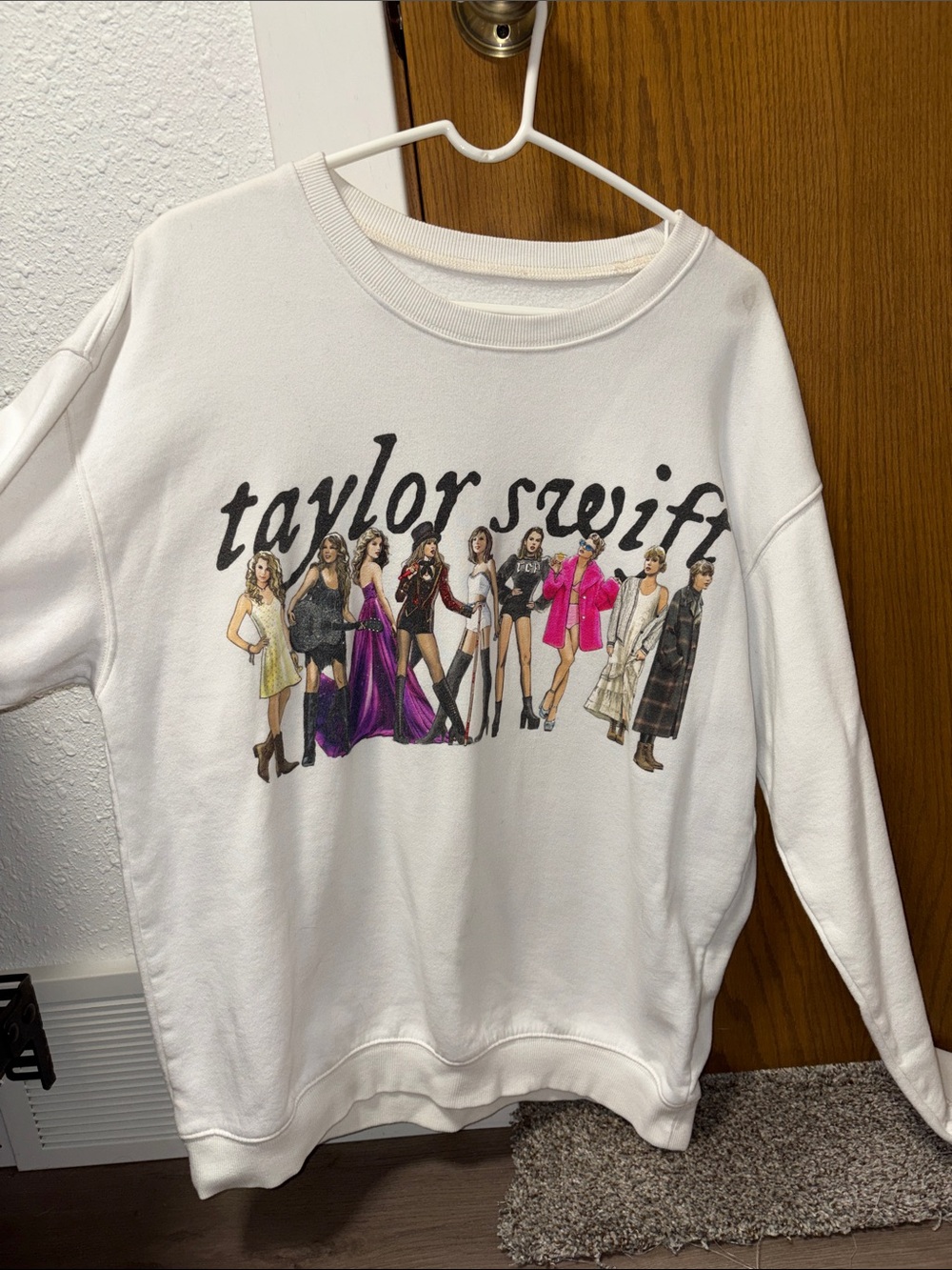 Taylor Swift White Graphic Crew Sweatshirt with Multicolor Tour Illustration